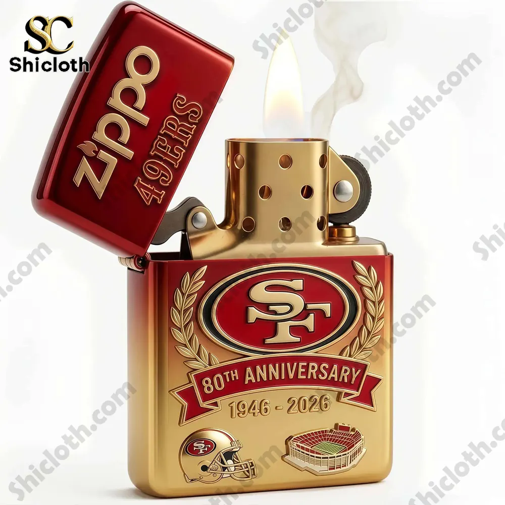 San Francisco 49ers 80th Anniversary 3D Zippo Lighter 3 open zippo lighter with flame and san francisco forty niners design!