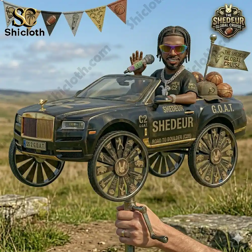 Artistic luxury car spinner mounted on handle displayed in outdoor landscape