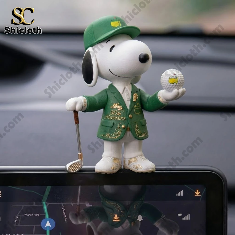 Green outfit dog figure holding a golf club and ball on a phone screen