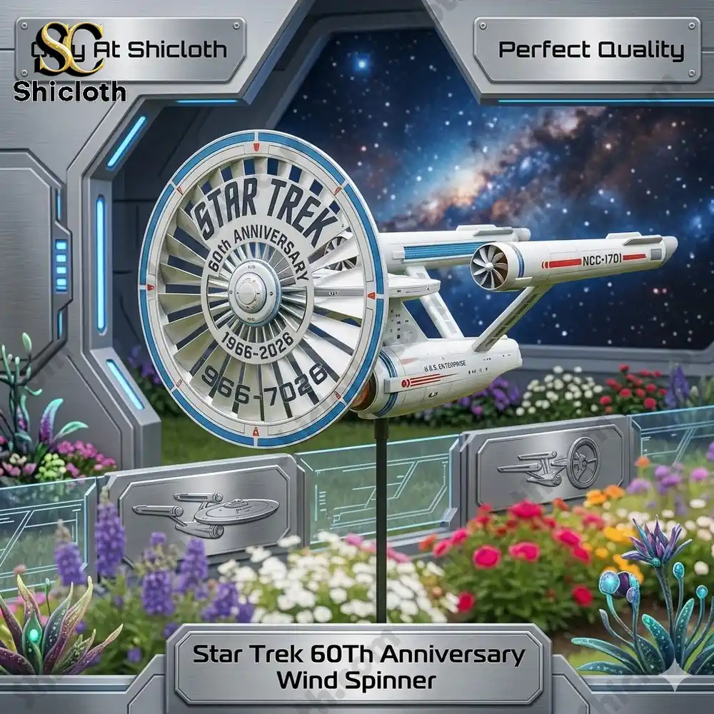 Star Trek wind spinner with spaceship and anniversary design in space background!