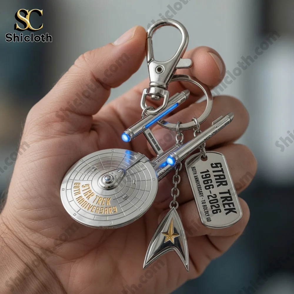 Star Trek anniversary keychain held in hand