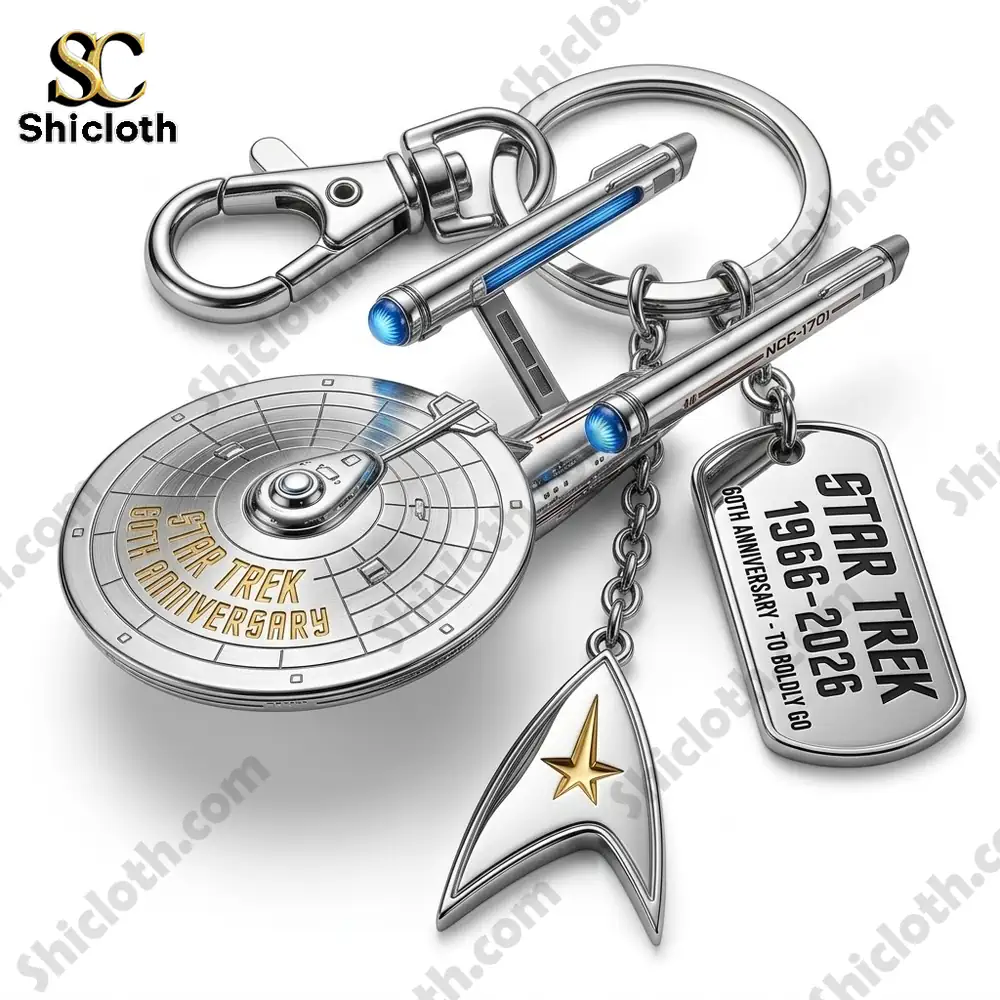 Star Trek anniversary keychain on clean background