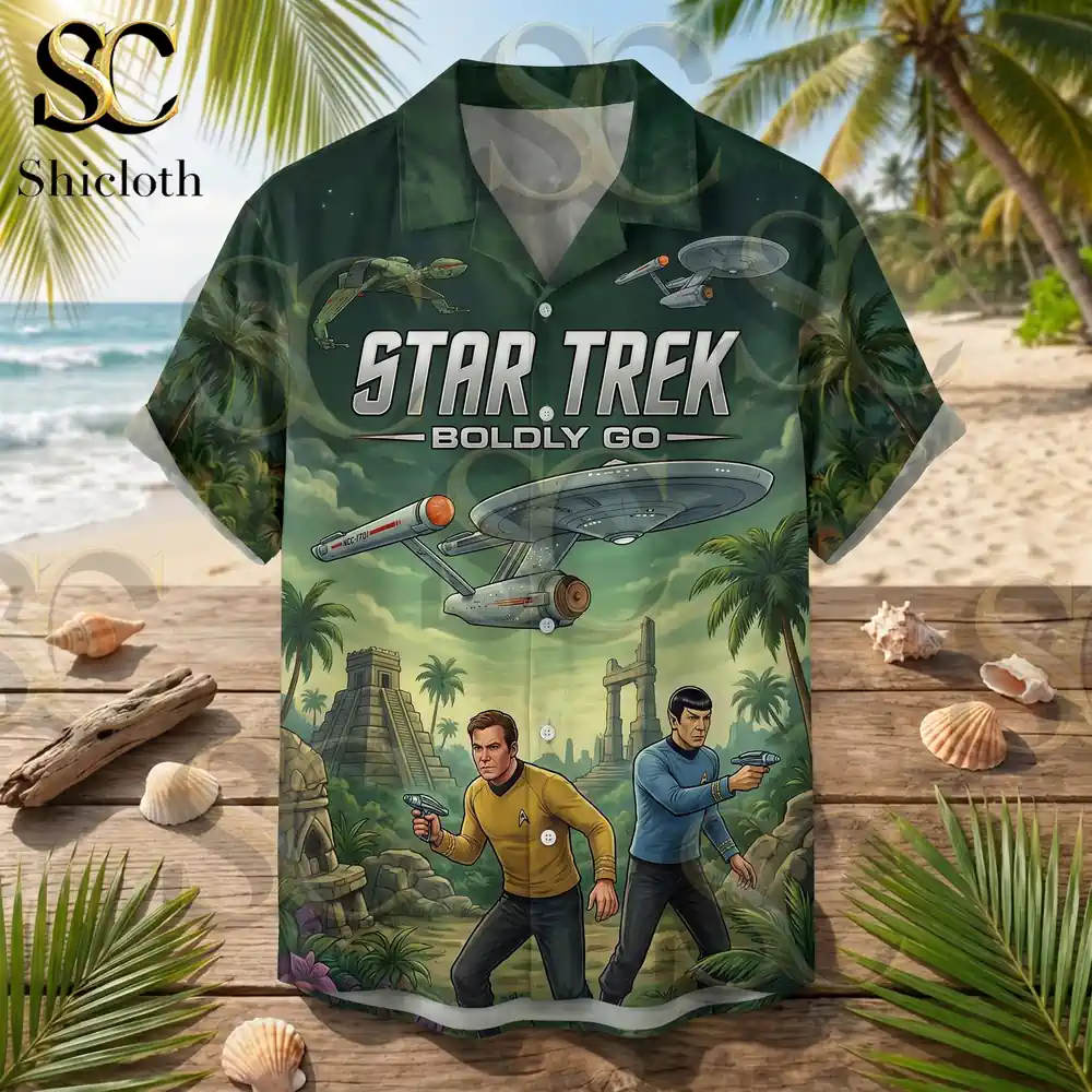 Alternative view of Star Trek BOLDLY GO Hawaiian Shirt