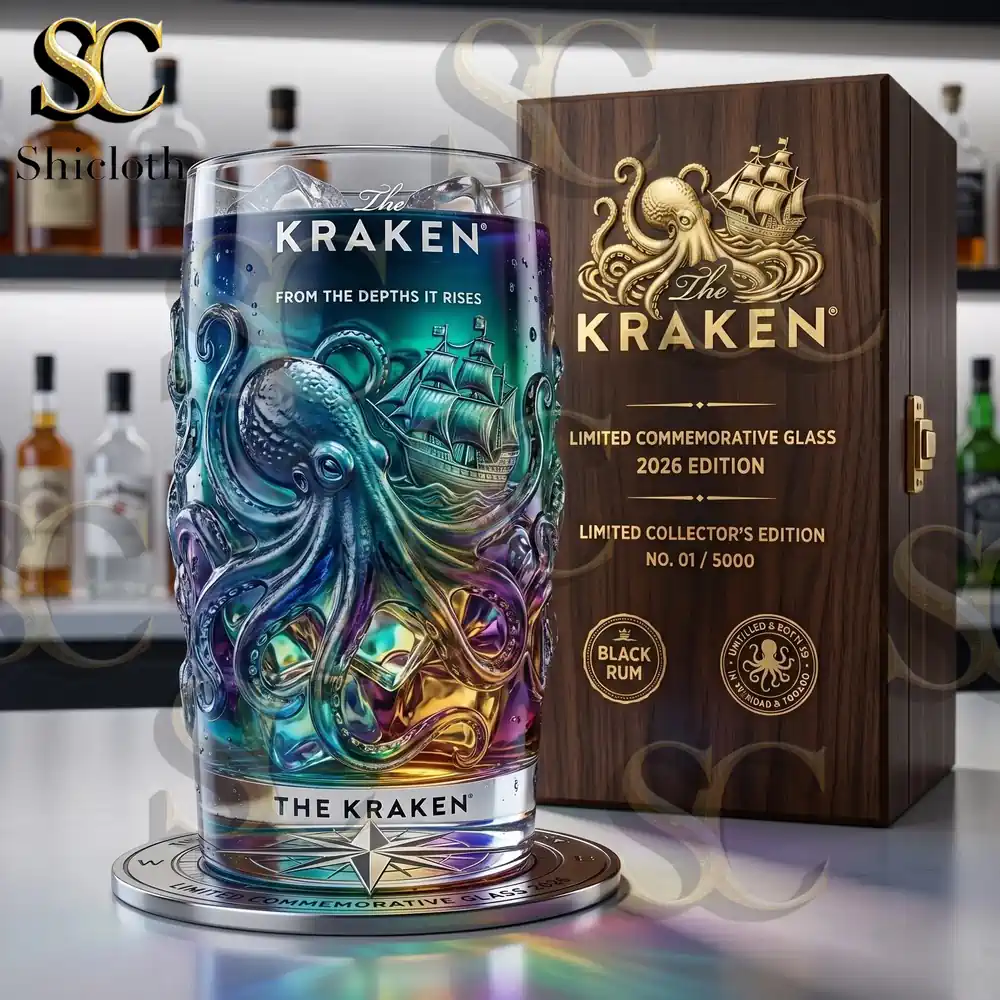 Close up Kraken limited edition glass with wooden box!
