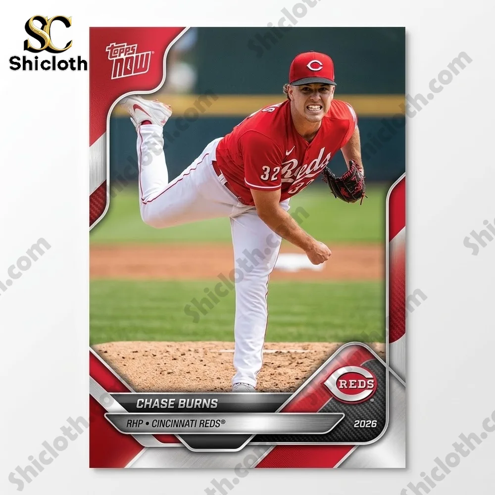 Chase Burns pitching baseball in Cincinnati Reds uniform card!