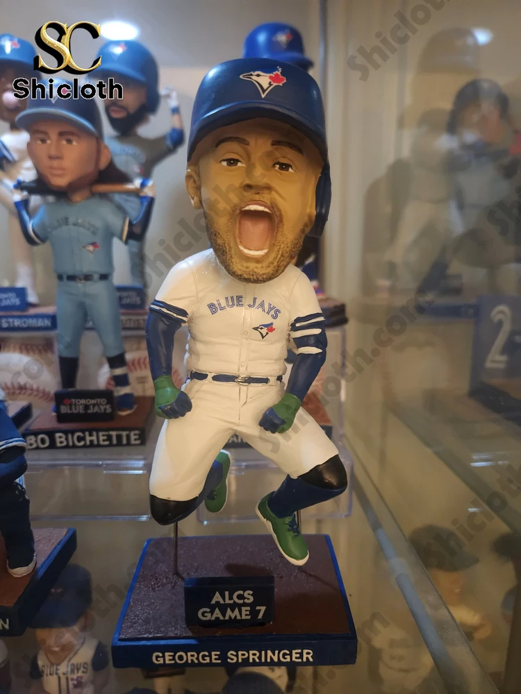 Toronto Blue Jays Jumpin George Springer ALCS GAME 7 Bobblehead Figure 3 George Springer bobblehead in display case with other figures