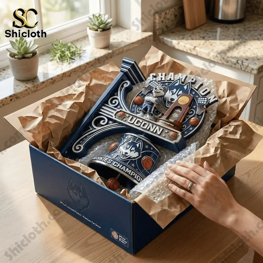 Uconn Huskies champion wall bell mounted outdoors with detailed design!