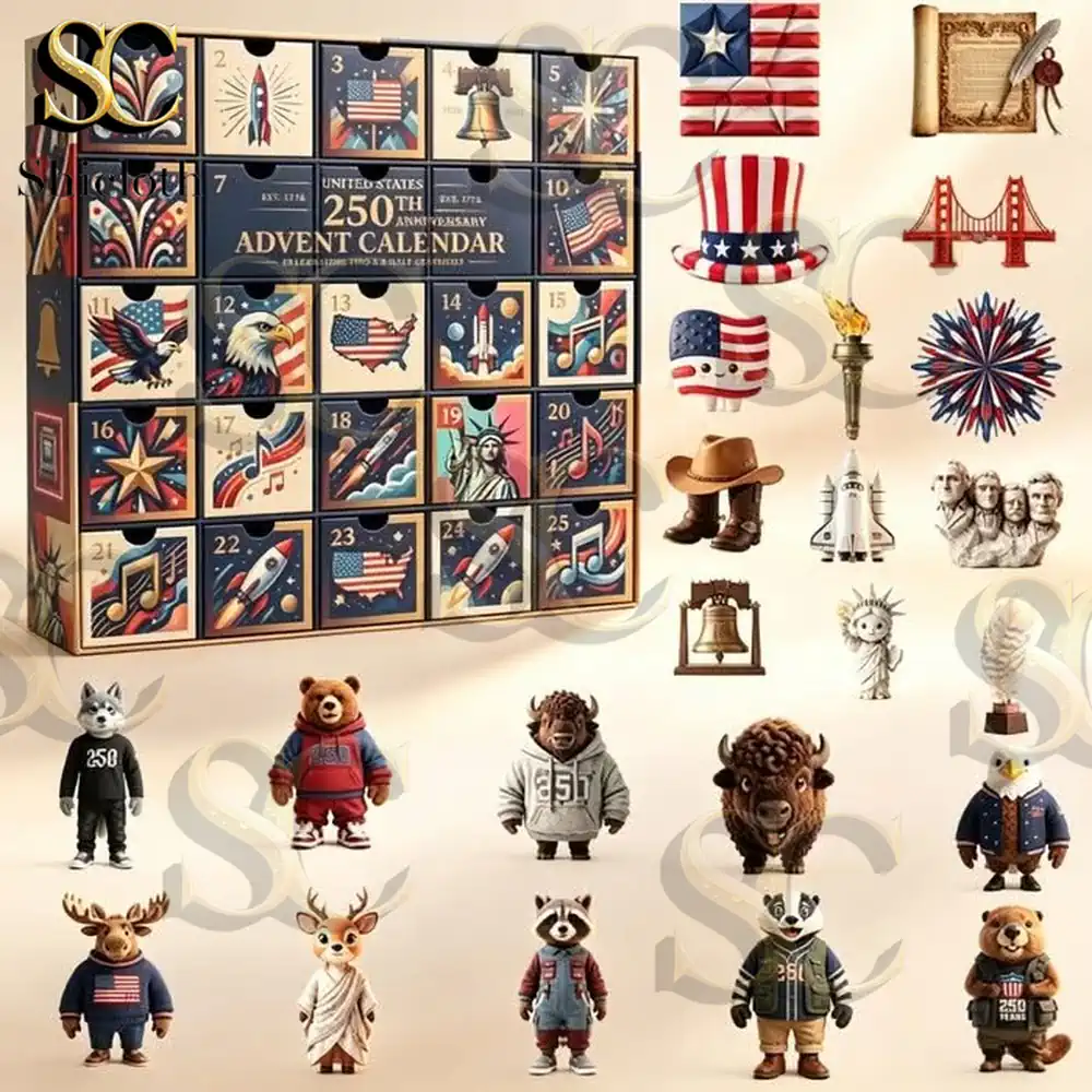 usa themed advent calendar with patriotic icons and collectible figures!