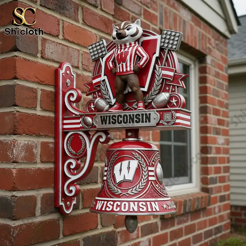 Wisconsin badger mascot wall bell mounted on brick wall!