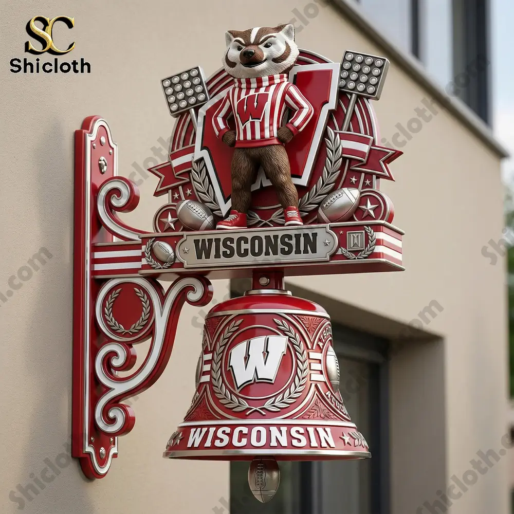 Wisconsin Bucky Badger Premium Wall Bell 3 Wisconsin badger mascot wall bell on modern light wall!