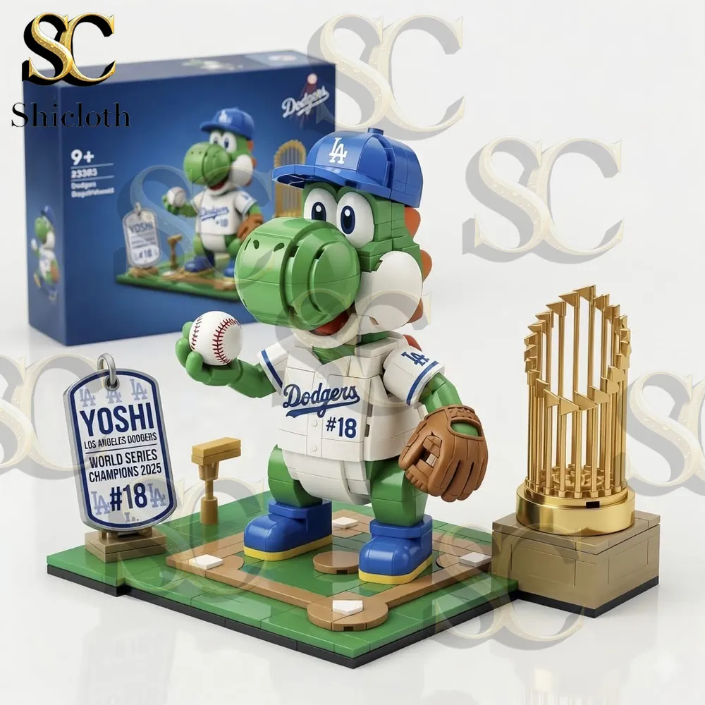 Detailed baseball themed Yoshi brick figure with trophy and box!
