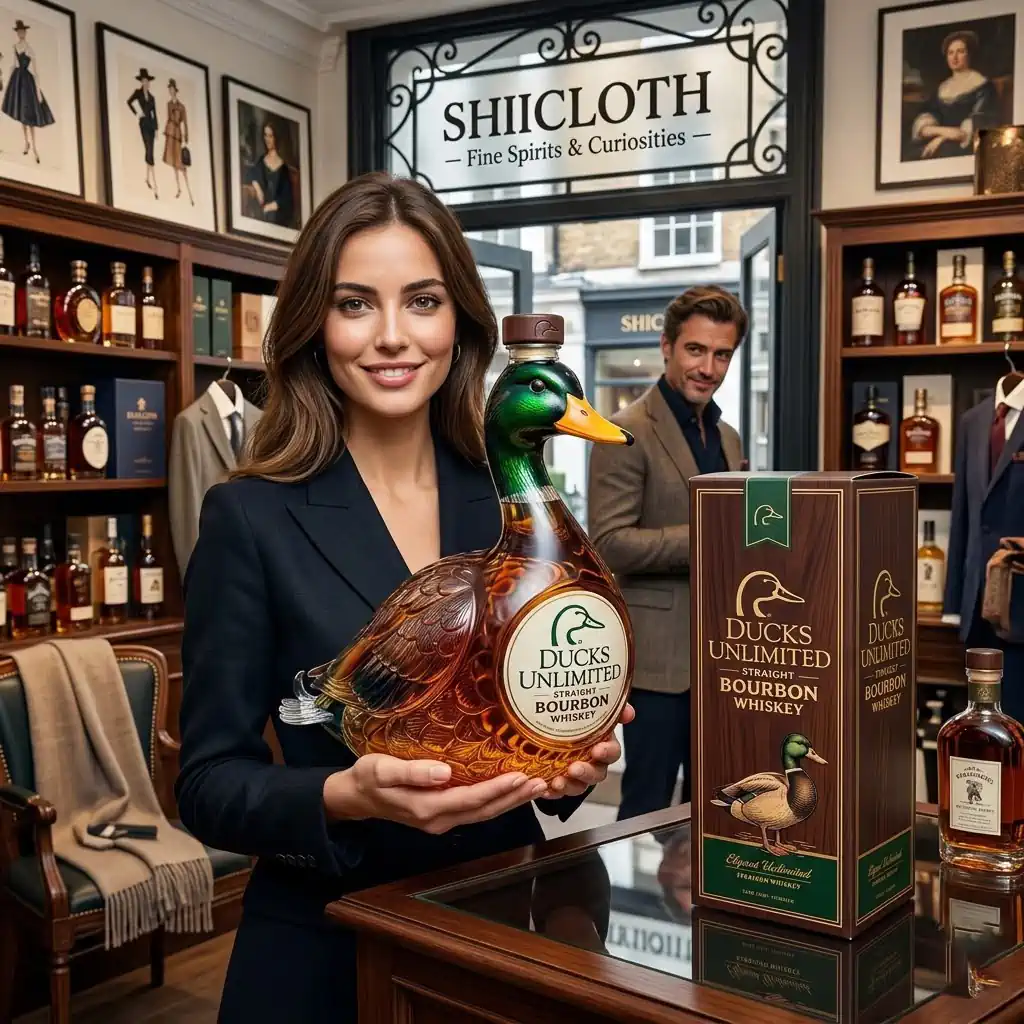 Duck shaped bourbon whiskey bottle in luxury library room!