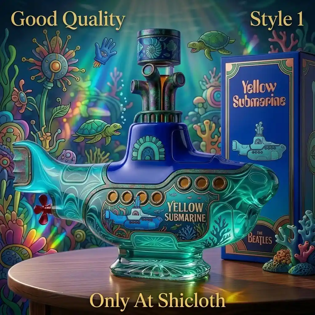 Teal and blue Yellow Submarine bottle with sea turtle illustrations!