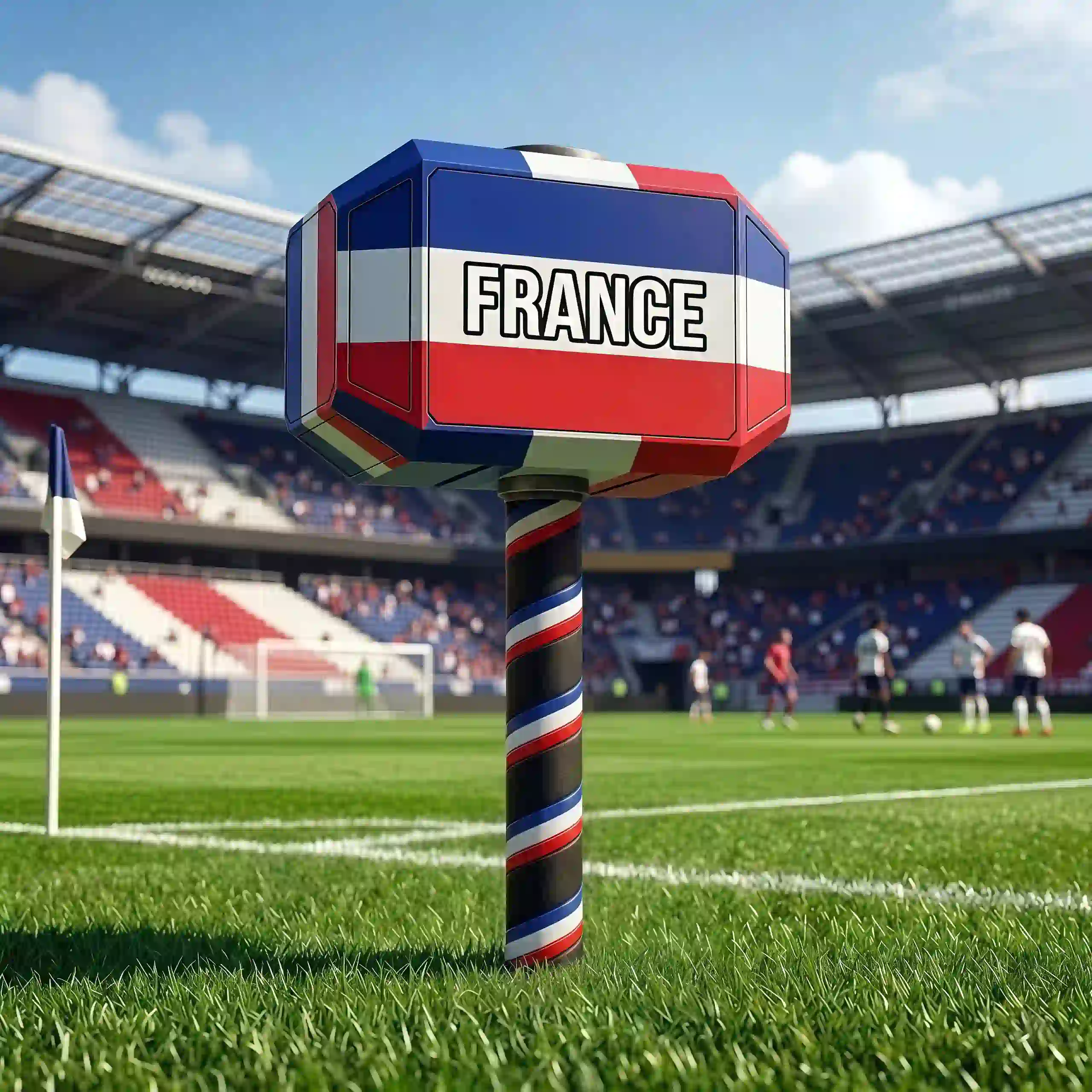 2026 World Cup National Hammer Cheer Loud for the Country You Suppor 6 The Germany themed cheer hammer displays the black, red, and yellow national colors. Positioned on a soccer field, it helps fans cheer loudly for Germany during the 2026 World Cup matches.
