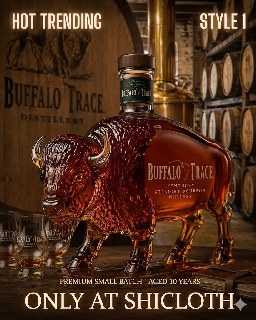 Amber Buffalo Trace buffalo whiskey bottle inside bourbon cellar!