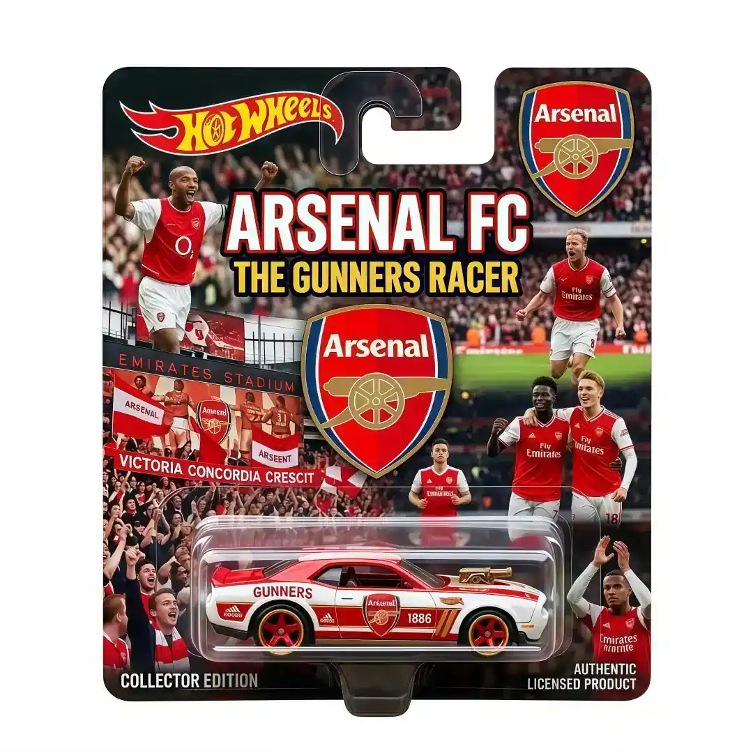 Arsenal FC Hot Wheels Gunners Racer collector edition with white background from Shicloth!