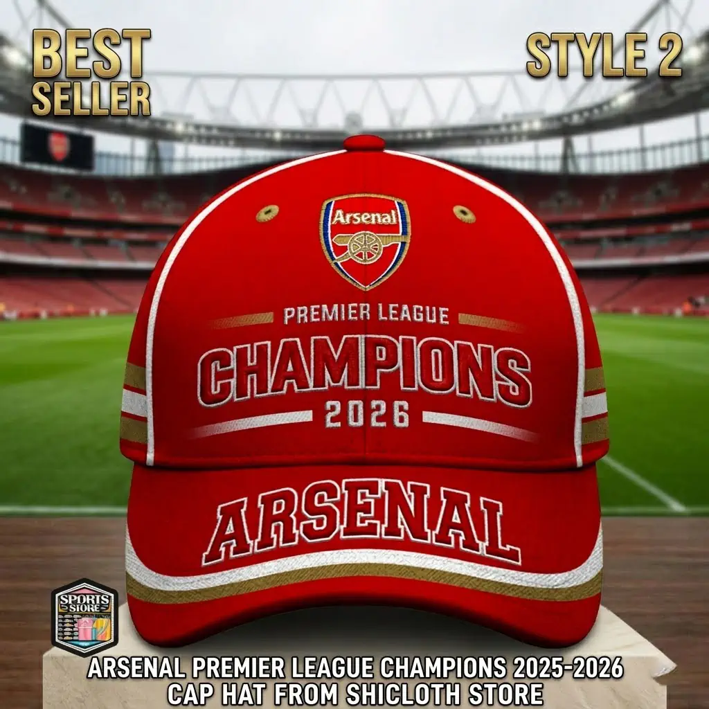 Arsenal FC Premier League 2026 Champions baseball cap in red