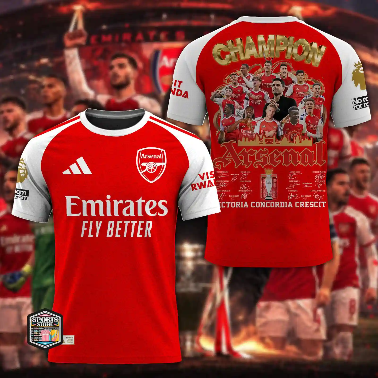 Arsenal FC commemorative championship jersey front and back view
