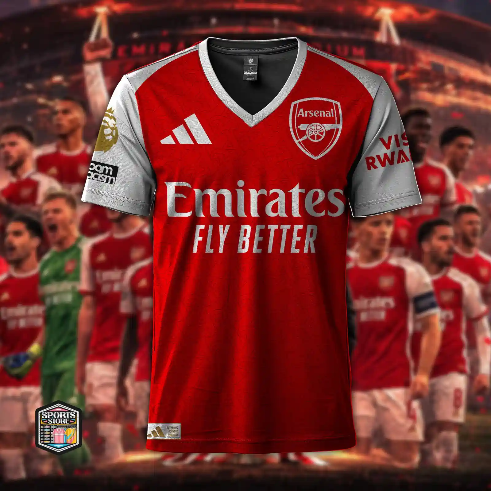Arsenal Victoria Concordia Crescit Champions Epl 2025-2026 Apparel Collection 7 Official Arsenal FC home jersey with Emirates Fly Better branding