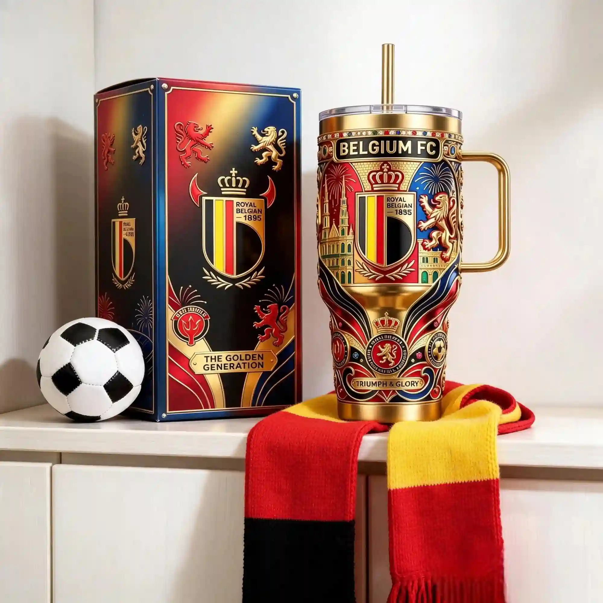 Royal Belgian Football Federation themed insulated tumbler and matching gift box set