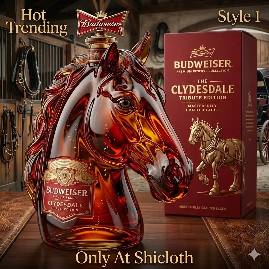 Red horse shaped Budweiser collectible bottle with premium box!