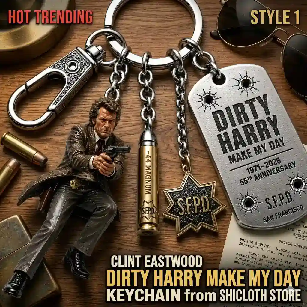 Dirty Harry action keychain with bullet charm and SFPD badge from Shicloth!