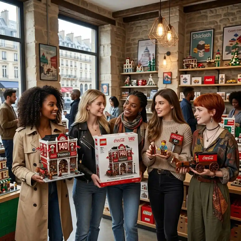 Customers holding Coca Cola building blocks sets inside Shicloth store!