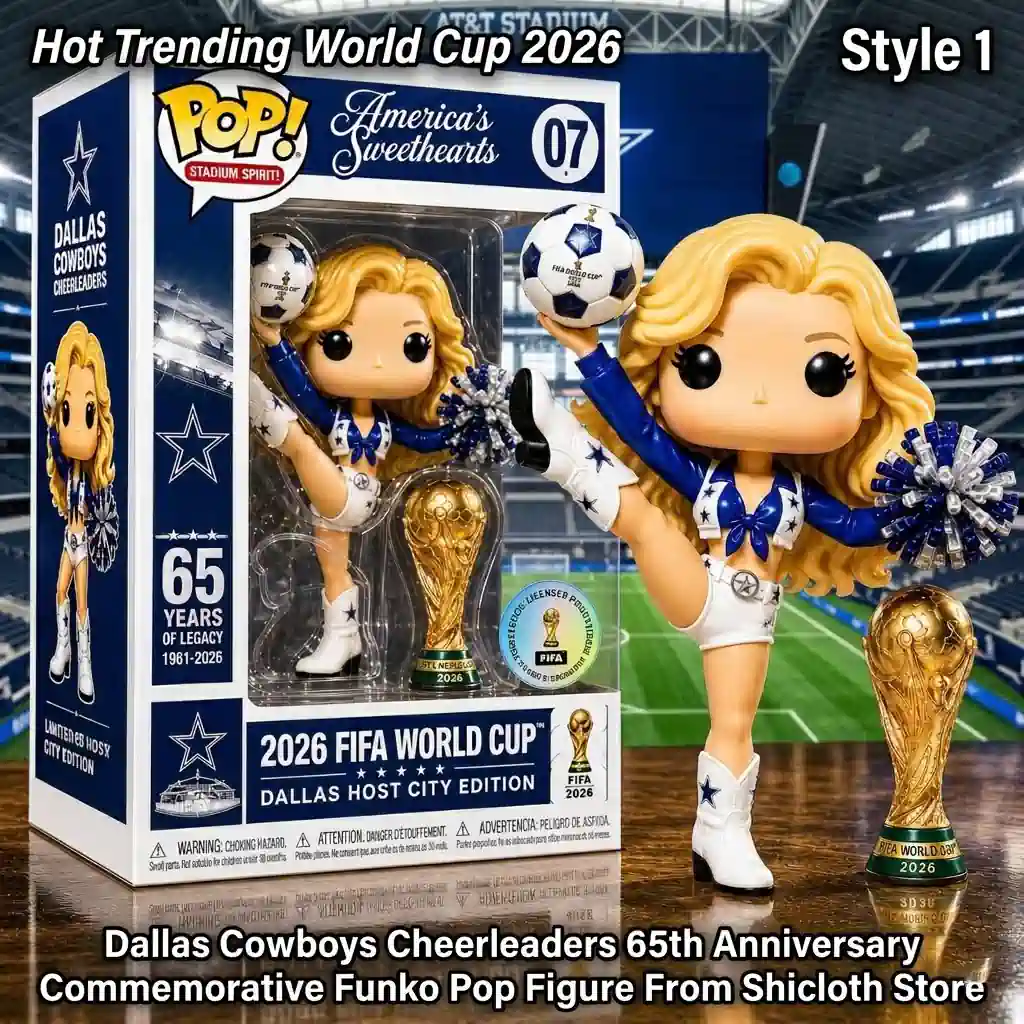 Dallas Cowboys Cheerleader collectible figurine with FIFA World Cup trophy