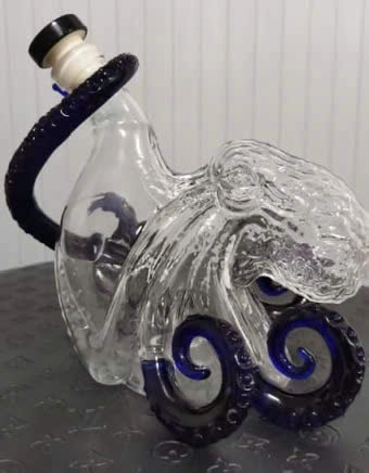 HOT Kraken Black Spiced Rum Whiskey Bottle 4 Front angle octopus whiskey bottle with curled blue tentacles!