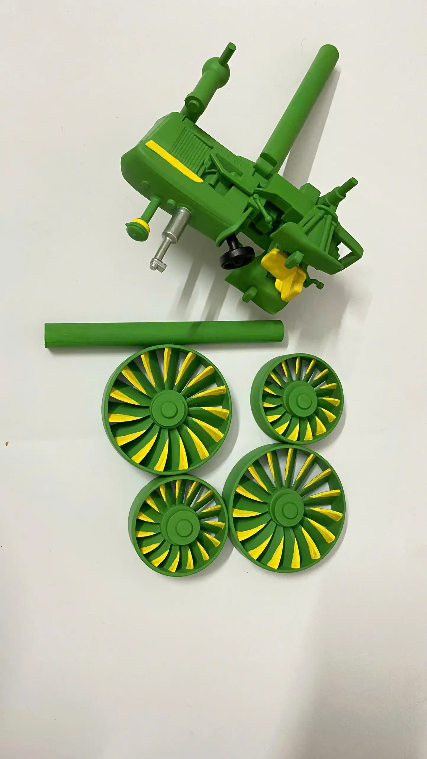 Green and yellow tractor wind spinner parts by Shicloth!