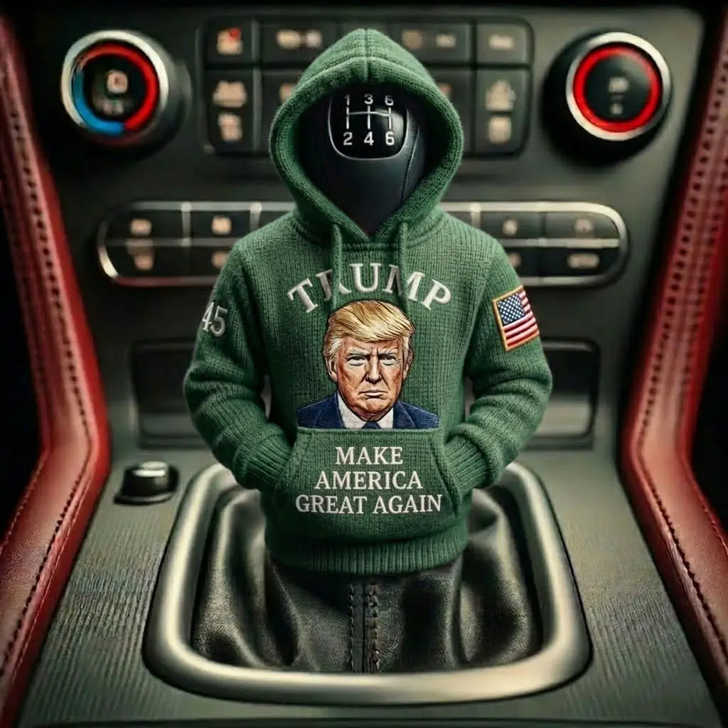 Donald Trump Make America Great Again Car Gear Shifts Hoodies 3 Car gear shifter cover featuring Donald Trump graphic and MAGA slogan