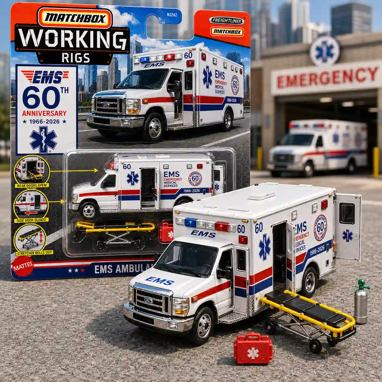 Hot Wheels Matchbox Working Rigs EMS 60th Anniversary Ambulance 3 Hot Wheels Matchbox Working Rigs EMS 60th Anniversary Ambulance - Image 3
