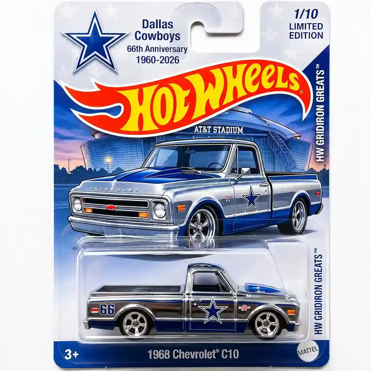 Dallas Cowboys 66th Anniversary Hot Wheels 1968 Chevrolet C10 limited edition package!