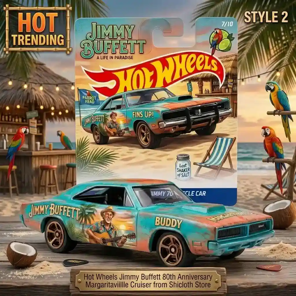 Hot Wheels Jimmy Buffett 80th Anniversary Margaritaville Cruiser 3 Close-up of Hot Wheels Jimmy Buffett 80th Anniversary Margaritaville Cruiser card packaging
