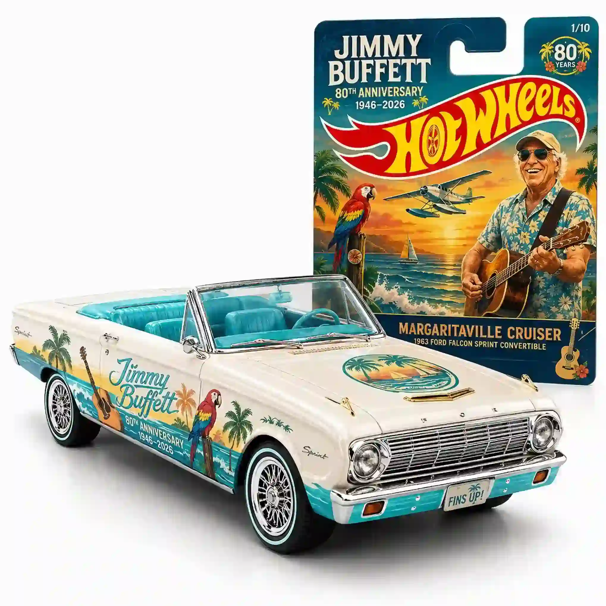 Hot Wheels Jimmy Buffett 80th Anniversary Margaritaville Cruiser 5 Hand holding white Hot Wheels Jimmy Buffett 80th Anniversary Margaritaville Cruiser