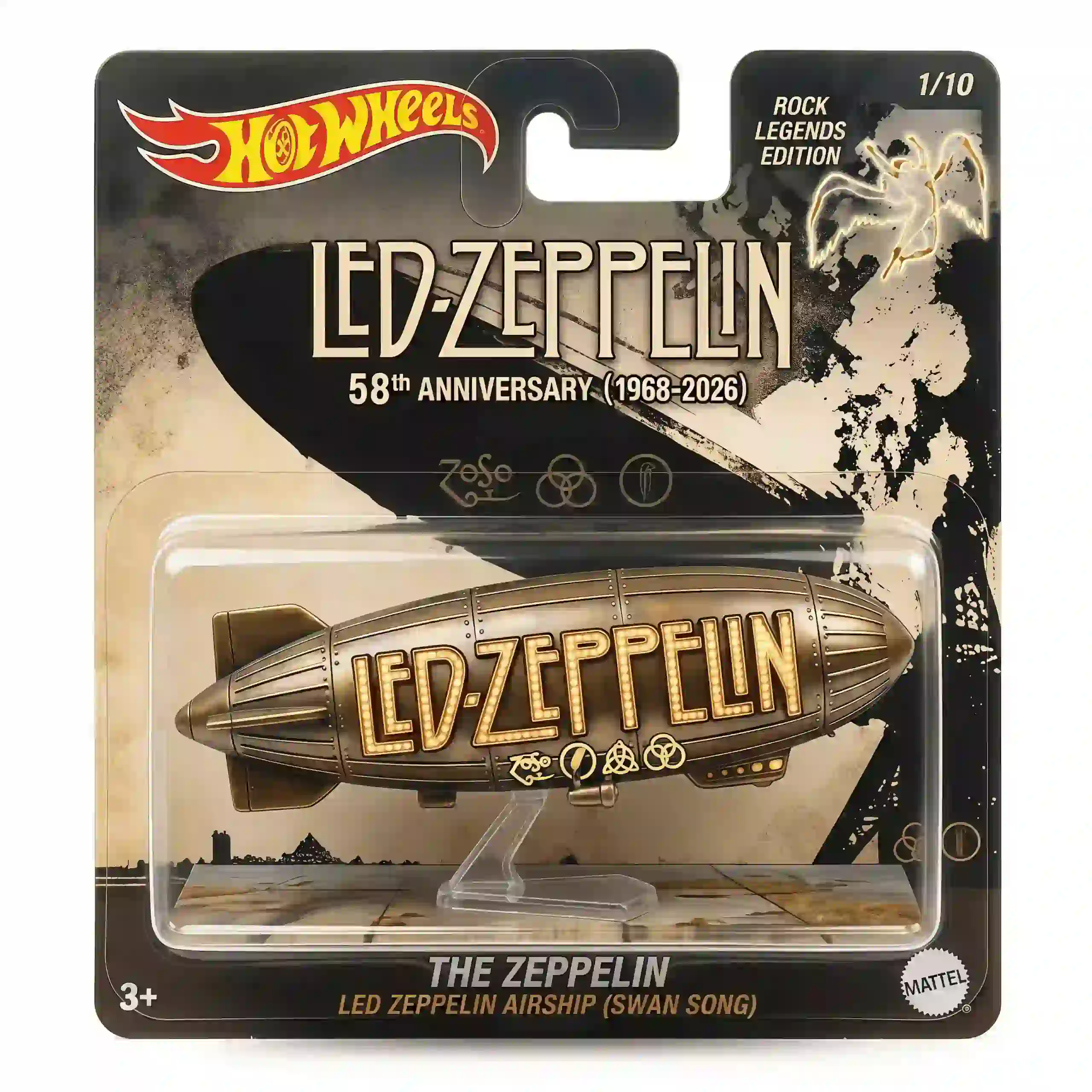 Close up of Hot Wheels Led Zeppelin 58th Anniversary Collector Airship top packaging from Shicloth store