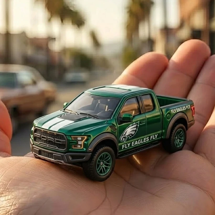 Hot Wheels Philadelphia Eagles Ford F-150 Edition 3 Hand holding Hot Wheels Philadelphia Eagles Ford F-150 toy truck