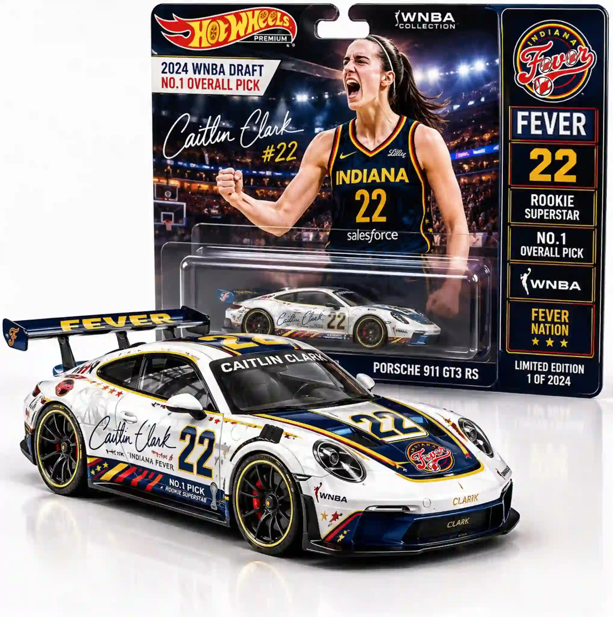 Caitlin Clark Indiana Fever Hot Wheels Premium Porsche 911 GT3 RS collector car