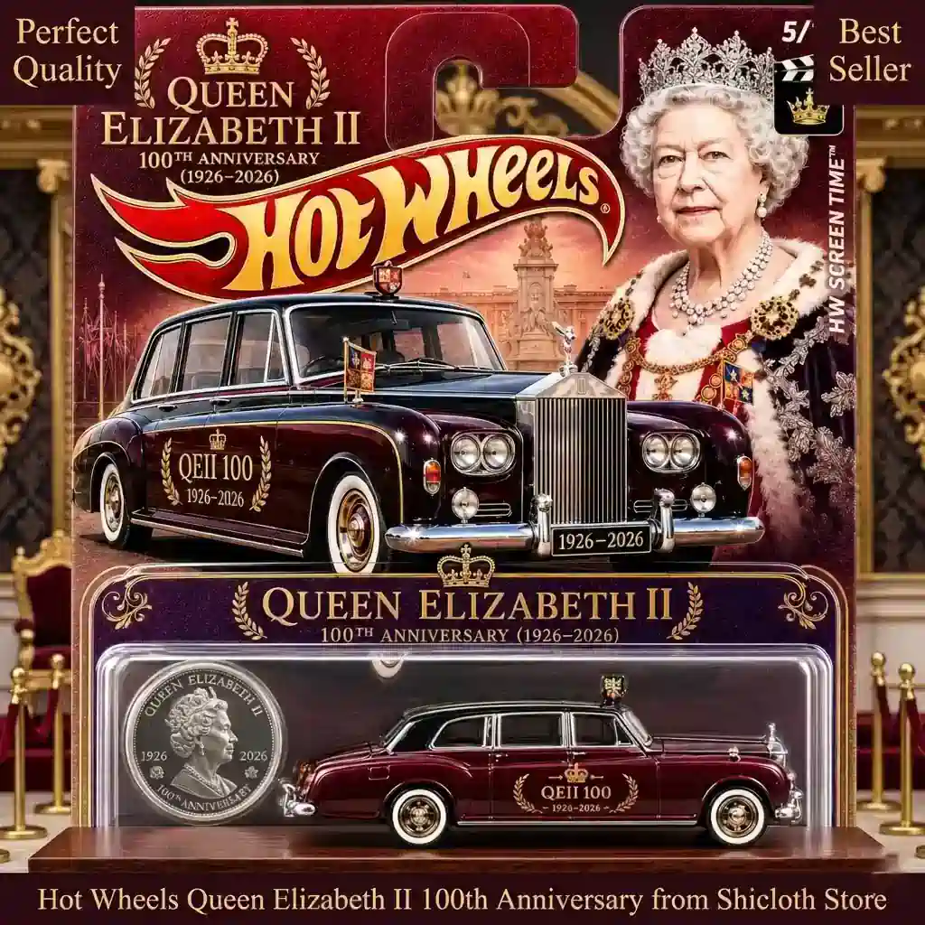 Hot Wheels Queen Elizabeth II 100th Anniversary toy car and commemorative coin in packaging from Shicloth Store