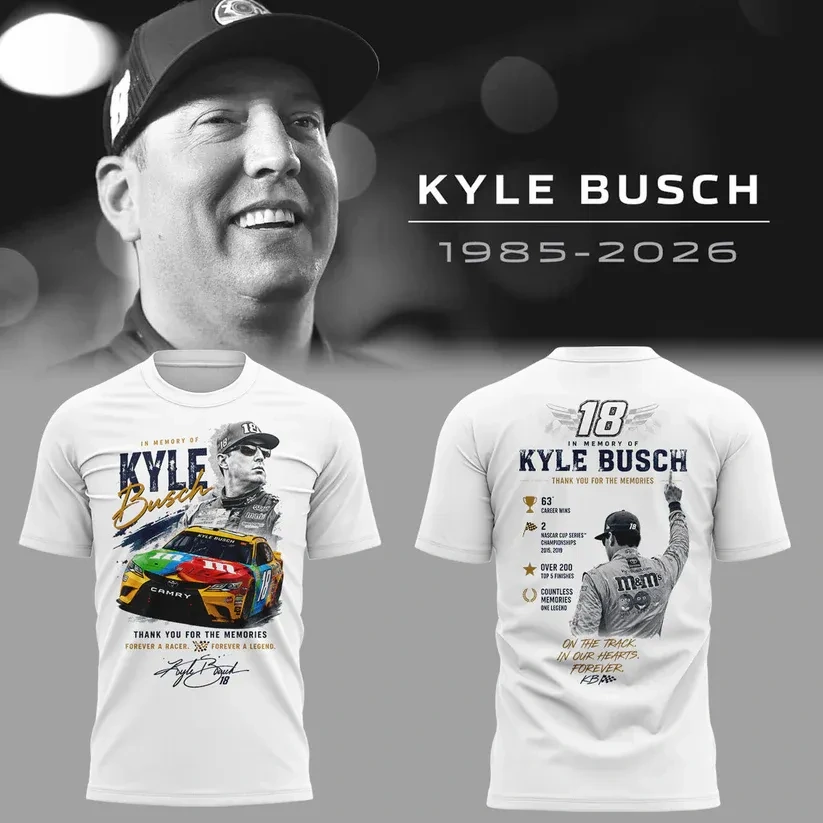In Memory Of Kyle Busch Forever A Racer Forever A Legend Thank You For The Memories Tshirt 3 Kyle Busch commemorative t-shirt featuring race car statistics and career highlights