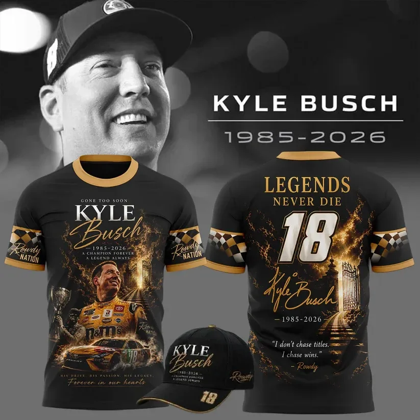 In Memory Of Kyle Busch Forever A Racer Forever A Legend Thank You For The Memories Tshirt 4 Kyle Busch commemorative t-shirt and hat featuring career highlights and racing motifs