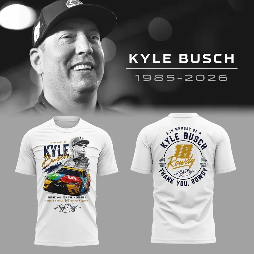 In Memory Of Kyle Busch Forever A Racer Forever A Legend Thank You For The Memories Tshirt 14 Kyle Busch commemorative memorial t-shirt design with front and back views