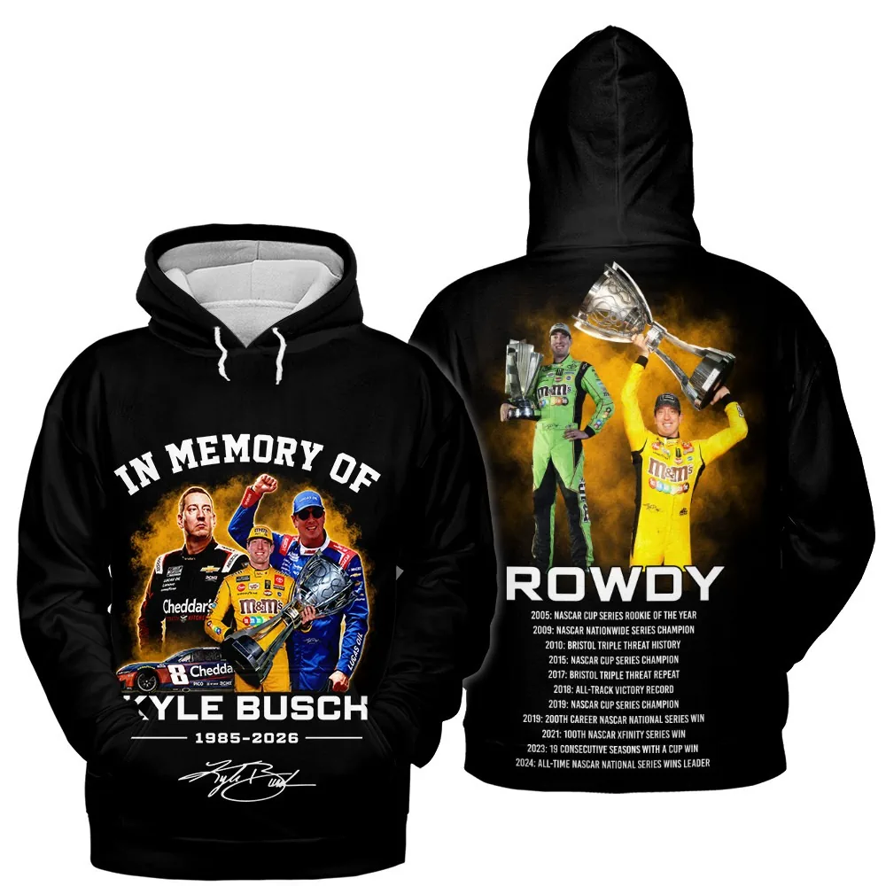 Black hoodie featuring Kyle Busch images on front and achievements on back