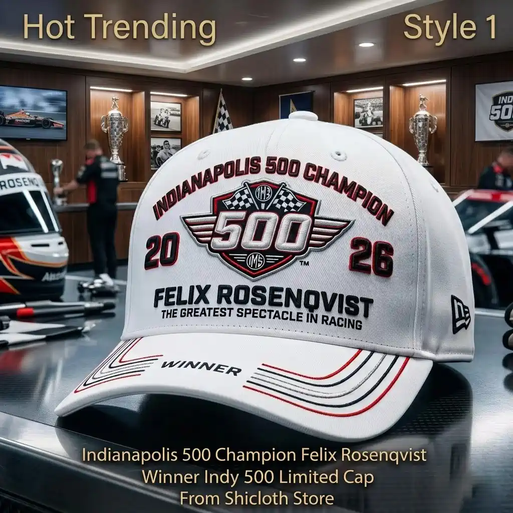 White Indianapolis 500 Champion cap honoring Felix Rosenqvist