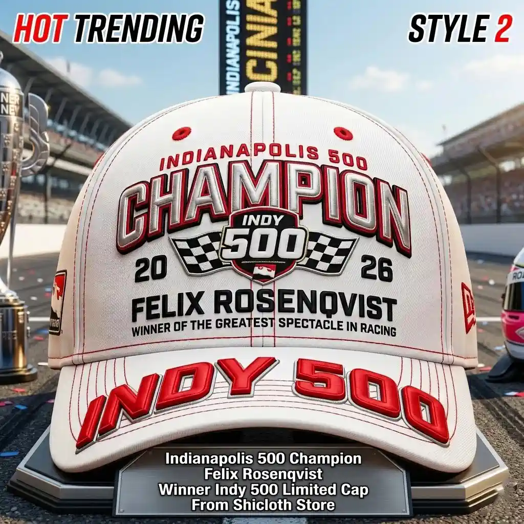 White Indianapolis 500 Champion cap honoring Felix Rosenqvist