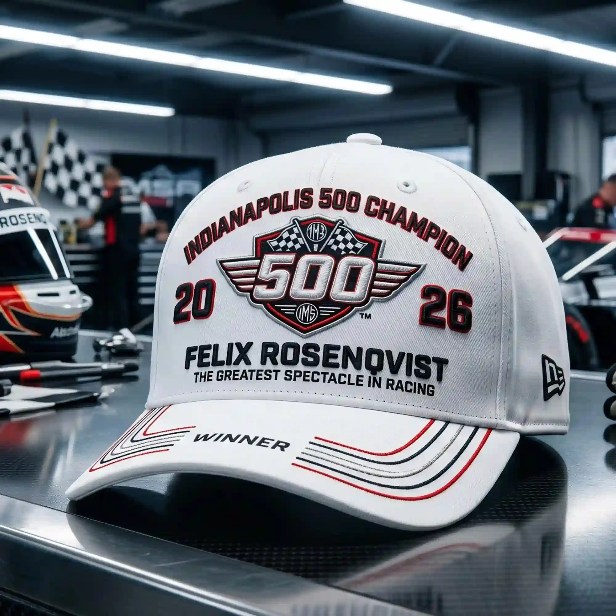 Indianapolis 500 Champion Felix Rosenqvist Winner Indy 500 Limited Cap 3 White Indianapolis 500 Champion cap for Felix Rosenqvist