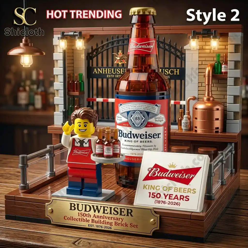 Budweiser 150th Anniversary Collectible Building Brick Set 3 Budweiser anniversary beer bottle brick set with brewery gate and collectible figure!