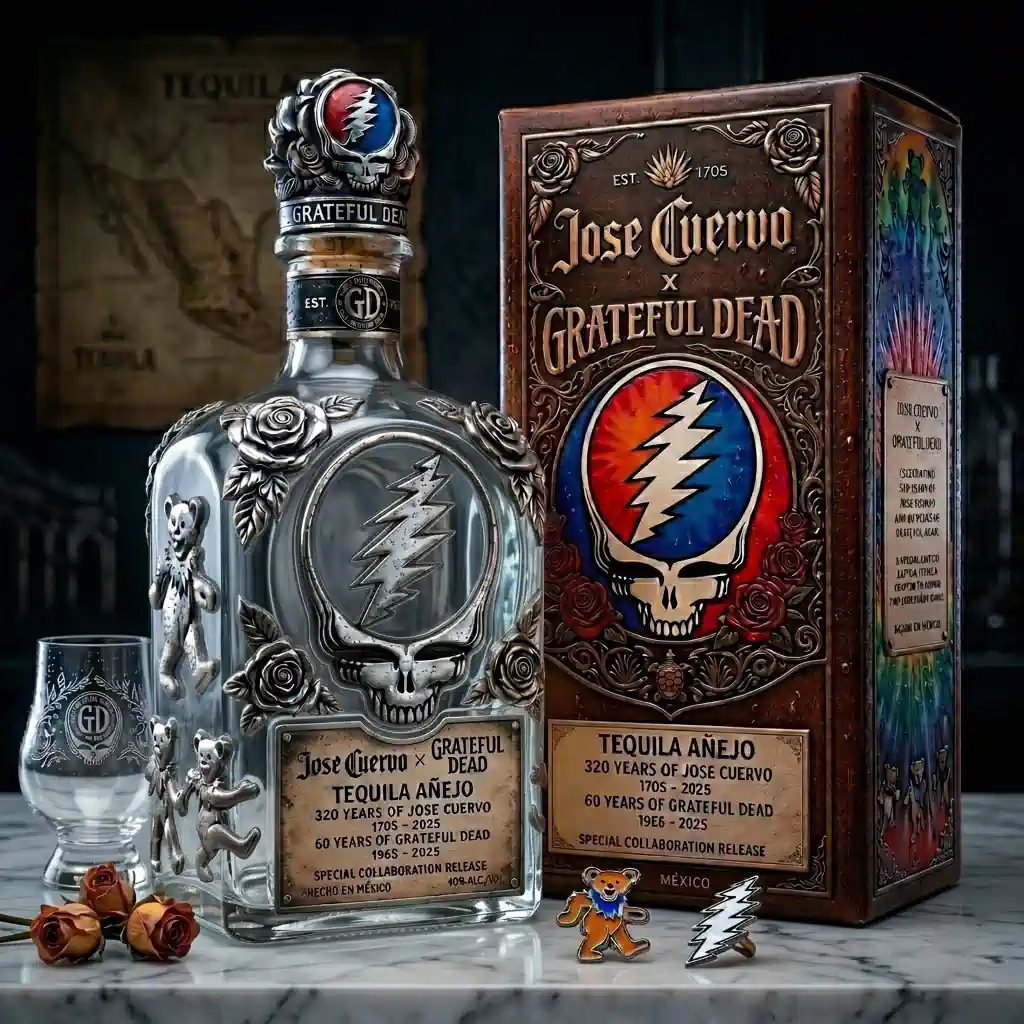 Jose Cuervo Grateful Dead limited edition tequila bottle and box