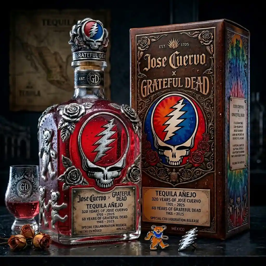 Jose Cuervo 320th x Grateful Dead 60th Anniversary Collector’s Whiskey Bottle 3 Jose Cuervo and Grateful Dead limited edition tequila bottle and box