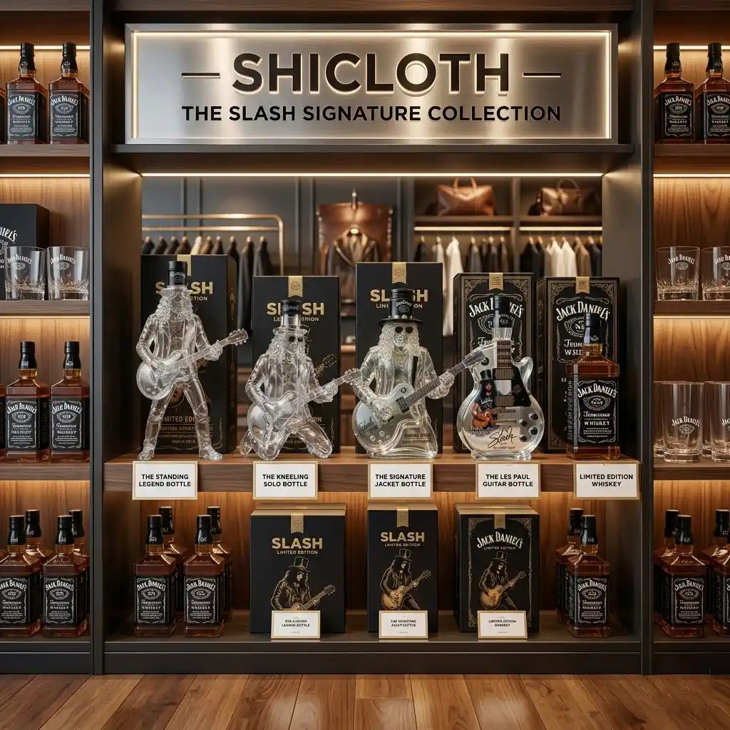 Retail display of Jack Daniel's Slash Signature Collection limited edition bottles.